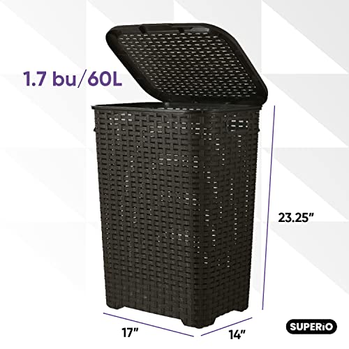 Plastic Laundry Hamper with Lid 3 Pack Laundry Hamper Basket, Brown Tall Cloths Hamper Organizer with Cut-out Handles. Space Saving for Laundry Room Bedroom Bathroom, Wicker Design 60 Liter - color: Brown, size: 3-pack