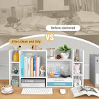 YIGANG Desk Shelf Organizer, 3-Tier Desktop Bookshelf for Computer Desk, Small Tabletop Hutch Storage Rack, Wood Office Supplies Organizer for Dorm, Home & Student (29 Inch Wide)，White