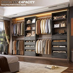 Aheaplus Closet System, 4-9 Ft Closet Organizer with 4 Wooden Drawers, Wood Closet Organizer System with Tower, Walk-in Closet Organizer Wardrobe Clothes Rack with 4 Hanging Rods, Black Oak - color: Black Oak