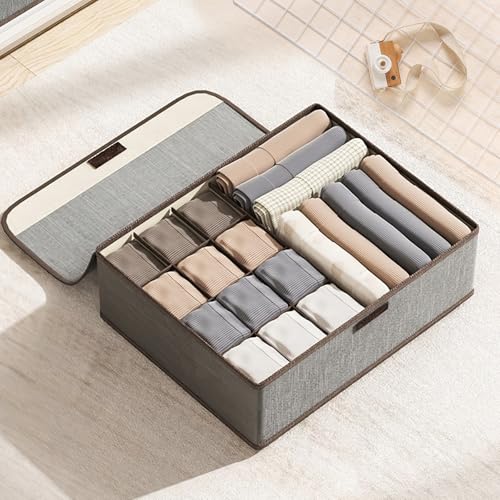 Underwear Storage Box with Lid Multi-Compartment Closet Organizer Fabric Drawer Divider for Socks Lingerie and Clothes (Grey, F) - color: Grey, size: 13 Grid