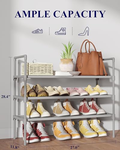 Kitsure Shoe Rack - 3-Tier Shoe Organizer, Shoe Rack for Closet, Entryway, Bedroom, Easy- Assembly Storage Shelf with Side Handles, 27.6" Wide - 3 Tiers, Grey - color: Grey, size: 27.6" Wide - 3 Tiers