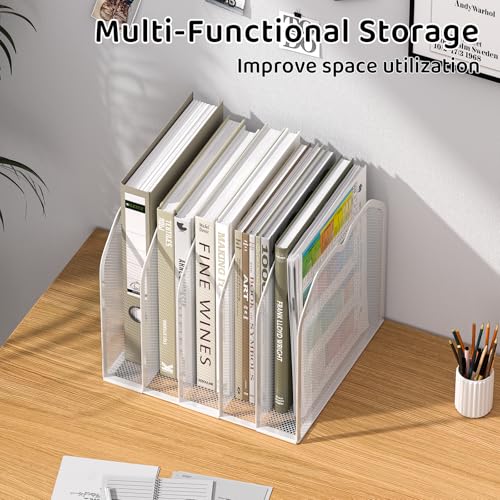 FANXIYQ White 5-Section File Folder Organizer for Desk – 8.5"×9.3" Metal Vertical File Holder, Desktop File Organizer Vertical Stand, Letter/A4 Upright File Sorter - color: White, size: 5 Section Upgrade