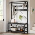 IDEALHOUSE Coat Rack Shoe Bench Industrial Hall Tree Storage Bench for Entryway Wood Look Accent Large Shoe Rack with Storage Shelf Hanging Bar,8 Hooks Grey 39.9"x15.7"x72" - color: Black