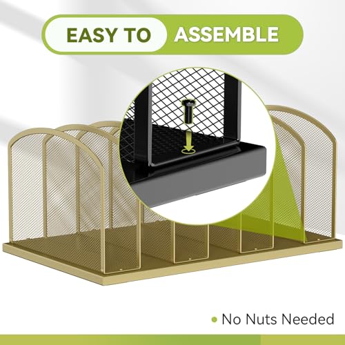 MINDEPOT Desk File Organizer Vertical 7 Sections Mesh File Sorter Paper Storage Organizer for Desk, Office Organization File Holder Rack, Gold - color: Gold, size: 1Pack