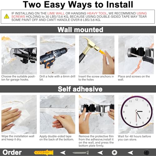 5 Racks and 4 Hooks Mop and Broom Holder Wall Mount, SUS304 Heavy Duty Broom Organizer Storage Tool Racks, Self Adhesive Solid Non-slip Tool Hangers for Home Kitchen Garden Laundry Garage - color: 5 Racks & 4 Hooks (Silver) - 1 Pack