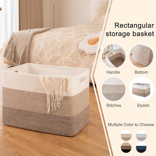 OIAHOMY 108L Super Large Blanket Basket, 25”x16”x16”(108L) Rectangle Woven Baskets for Storage, Cotton Rope Basket For Living Room, Toy Storage with Handle- Gradient Brown - color: Gradient Brown
