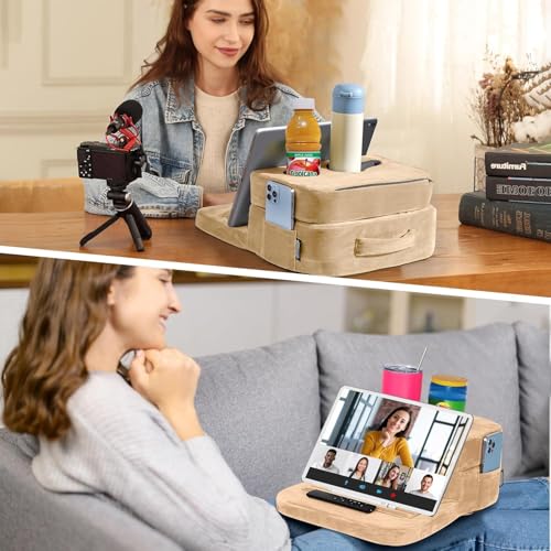 TabCouchCaddy - Couch Cup Holder Tray Pillow - Bed, Couch Caddy, Sofa, RV & Car - Holds Drinks, Snacks, Remotes, Phones, Kindle, Tablet | Bed Cup Holder (Beige) - color: Beige