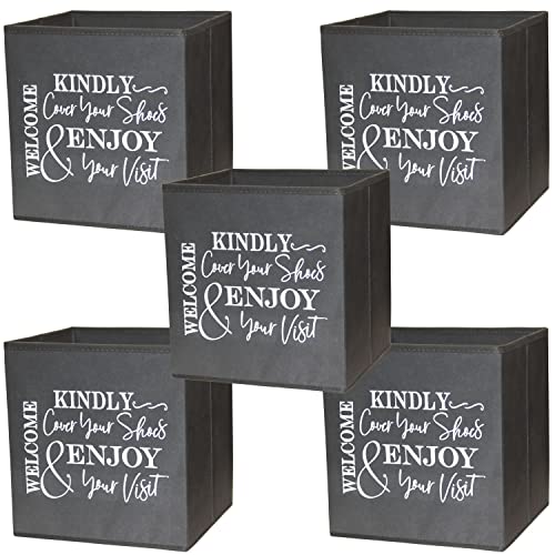 Life Charge Shoe Covers Box - Real Estate Open House Supplies for Realtor Listings. Shoe Cover Holder for Home asks to Please Cover Shoes - Fill with Shoe Booties - Indoor Use | 5 Pack Grey & White - color: Grey and White, size: 5