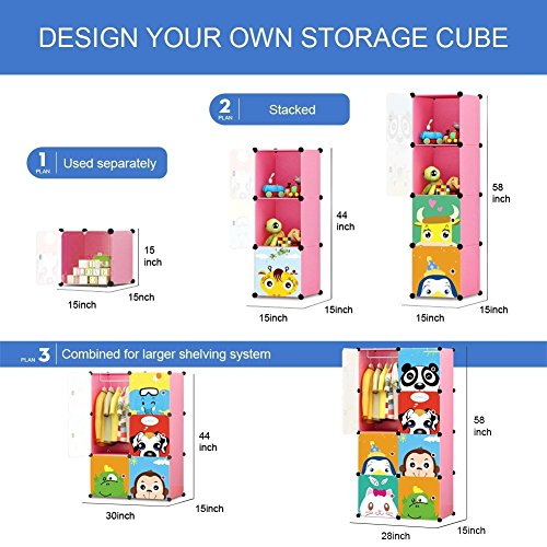 MAGINELS Children Wardrobe Closet,Baby Girl and Kids Closet with Door, Cute Protable Cube Storage Clothes,Dresser for Bedroom,Pink,8 Cube(14x14inch) - color: Pink, size: 8 Cube