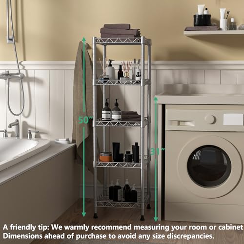 GIOTORENT 5 Tier Standing Shelving Metal Units, Adjustable Height Wire Shelf Display Rack for Laundry Bathroom Kitchen 11.8 W x 11.8 D x 50 H (5-Tier, Grey, Matte/Glossy Finish) - color: Grey, size: 11.8D x 11.8W x 50.0H (5Tier)
