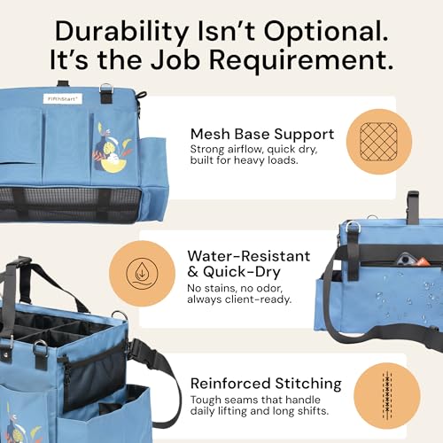 FifthStar Cleaning Caddy Bag for Professionals - Heavy-Duty Organizer with Shoulder Strap, 9 Pockets, Mesh Base & Adjustable Compartments - Cleaning Supplies Organizer for Crews (Blue, Large) - color: Blue, size: Large