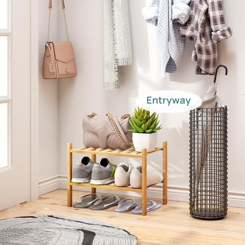 viewcare Small Shoe Rack, 2-Tier Shoe Rack for Entryway, Bamboo Wood Shoe Shelf for Closet & Hallway, Long 17.2IN | Beautiful | Functional | Sturdy | Durable - color: Natural Bamboo, size: 2-Tier_Samll