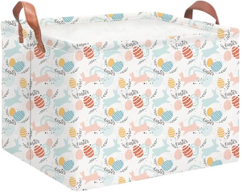 NTAOHAMPER Rectangular Pink Easter Eggs Basket for Girls,Kids Toys Storage Bin with Handles,Baby Room Decor,Gift Basket(Pink Easter Eggs) - color: Pink Easter Eggs