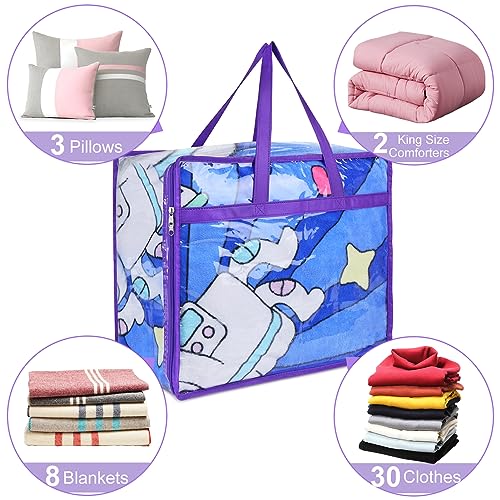 2 Pack Clear Zippered Storage Bags for Clothes, Closet Organizers and Storage Vinyl Bag for Bedding, Linen, Blankets, Comforters, Clothes & Toys Multi Purpose & Space Saver PVC Organizers - color: Purple, size: 2 Pack