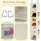 VERONLY Hanging Shoe Organizer for Closet with 8 Shelves,Mesh Pockets-Wider Hanging Shelves for Shoes,Clothes,Hats With Sturdy Bamboo-Supported Design (Beige) - style: Beige Bamboo Hanging
