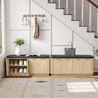 Fluted 2-Tier Entryway Shoe Bench with Doors and Adjustable Shelf, 43.3'' Wide Shoe Storage Bench with Cushion Seat for Entrance, Hallway, Living Room, End of Bed - Natural - size: Door-natural