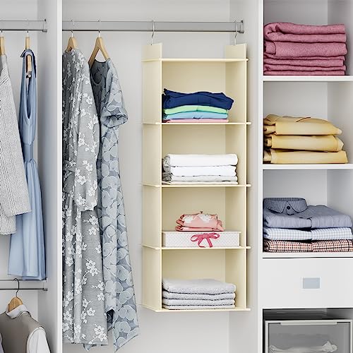 YOUDENOVA Hanging Closet Organizer, 4-Shelf Closet Hanging Shelves, Beige - color: Beige, size: 4-Tier