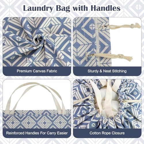 Canvas Laundry Bag 33"Wx 35"H, Thick Canvas Laundry Bag with Handles & Drawstring, Extra Large Heavy Duty Washable Basket Liner Hamper Liner Storage Sack (Geometry Blue) - color: Geometry Blue,1pc XL, size: XL 33"W x 35"H┃1 Pack