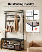 VEVOR Hall Tree with Bench and Shoe Storage, 2 Tier Entryway Bench with Coat Rack, Shoe Rack Storage Organizer with Soft Cushion, Hooks and Hanging Rod for Entryway, Hallway - size: 72" * 40"