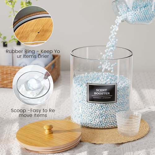 HomePekite 4 Pack Glass Laundry Pods Container, Clear Laundry Room Organization Containers with Lids & Labels, Powder Laundry Detergent Container for Scent Booster, Powder - size: 4 Pack