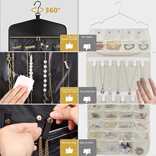 CHICECO Travel Jewelry Holder Organizer,Hanging Jewelry Organizer Storage With Zippered Pockets for Cloest,Wall,Door,Jewelry Holder for Earrings, Necklaces（Upgrade Black） - color: Upgrade Black
