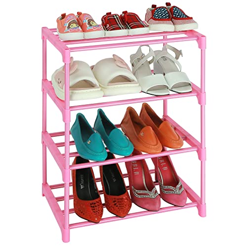 LNYZQUS Small Kids Shoe Rack, 4 Tier Pink Shoe Organizer Shoe Shelf for Closet,Stackable Narrow Shoe Stand Slim Zapateras Organizer,Cute Toddler Shoe Rack Floor for Women & Girls-Full Pink - color: Full Pink