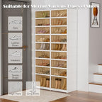 9-Tier Portable Shoe Rack Organizer for Closet, 36 Pairs Shoe Container Bins, Clear Plastic Collapsible Shoes Storage Box, Stackable Sneaker Storage Shoe Cabinet with Door - size: 9 Tiers - 36 Pairs