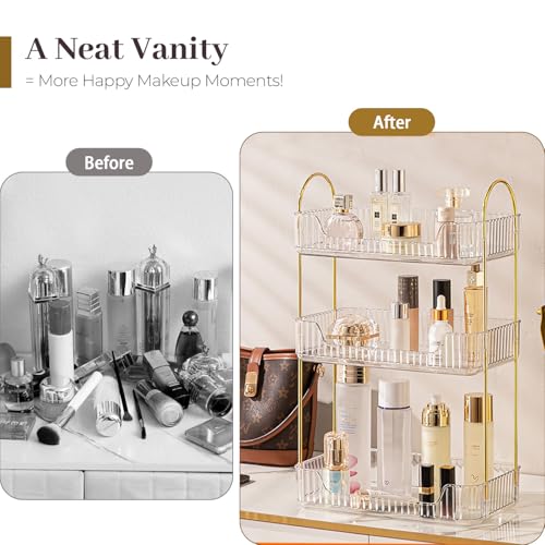 Aveniee Bathroom Counter Organizer, 3 Tier Perfume Skin Care Countertop Storage Shelf, Vanity Makeup Tray for Cosmetic Skincare Lotion,Clear - color: Pearl White, size: 3 Tier