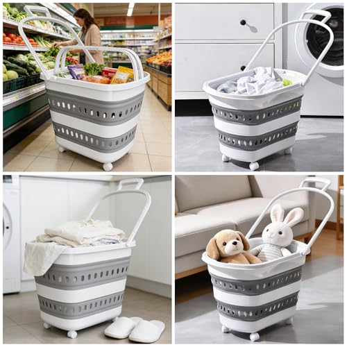 50L Collapsible Plastic Laundry Basket Hamper with Wheels, Foldable Laundry Basket with Handles, Pop Up Storage Container Organizer for Washing Storage - style: 50L Wheel