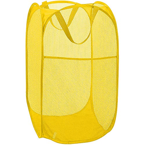 Mesh Pop up Laundry Hamper, Foldable Clothes Hamper Laundry Basket for Rooms, Apartment, College Dorm or Travel, Yellow - color: Yellow