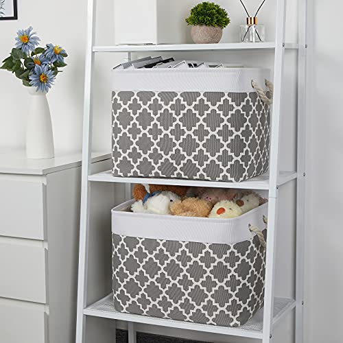 Bidtakay Large Fabric Storage Basket Set of 2 Collapsible Rectangle Basket for Shelves 16" X 11.8" X 11.8" Decorative Organizer Bins for Clothes Toys(White&Quatrefoil Grey) - color: Grey Quatrefoil, size: 2 Pack-L-16x11.8x11.8 In