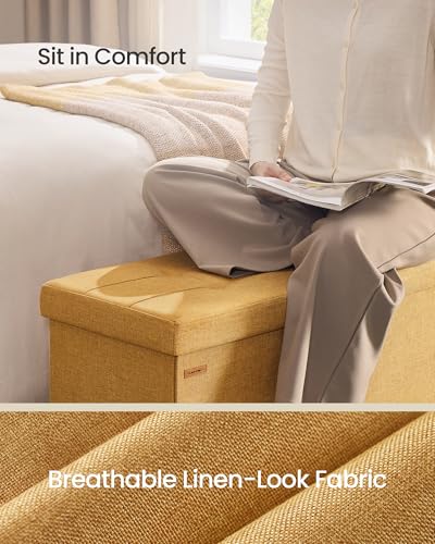 SONGMICS Mazie Collection - Storage Ottoman Bench, 43 Inches Folding Foot Rest Stool, End of Bed Bench, Easy Assembly, for Living Room, Bedroom, Entryway, Ginger ULSF077K04 - color: Ginger, size: 15"D x 43"W x 15"H