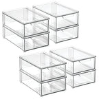 mDesign Plastic Stackable Bathroom Storage Organizer Bin with Pull Out Drawer for Cabinet, Vanity, Shelf, Cupboard, Cabinet, or Closet Organization - Lumiere Collection - 8 Pack - (Clear, 8 x 12 x 4) - size: 8 x 12 x 4 (Pack of 8)