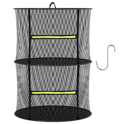 MEKOLIFE 2 Layer Herb Drying Rack, Collapsible Mesh Drying Rack, Small Hanging Drying Net with Green Zipper & Hooks, Indoor Outdoor for Drying Herbs, Socks, Underwear, Seafood & Camping Food (11.81") - size: 2 Layers