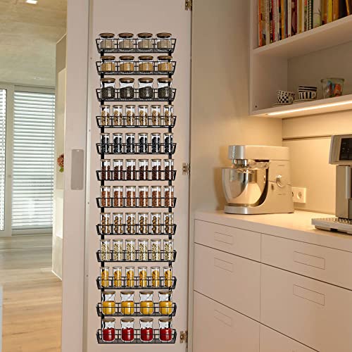SWOMMOLY Adjustable Wall Mount Spice Rack Organizer, 12-Tier Dual-use (Multi-use) Hanging Spice Shelf Storage for Kitchen Pantry Cabinet Door, Seasoning Holder Organizer, Black - color: Black, size: 12-Tier