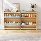 Patikuin Narrow Rattan Shoe Cabinet, 2 Semi-Circular Flip Doors Freestanding Shoe Storage Organizer, MDF Wooden Hidden Slim Shoe Rack for Entryway, Hallway, Foyer, Living Room - size: 2 Flip Drawers