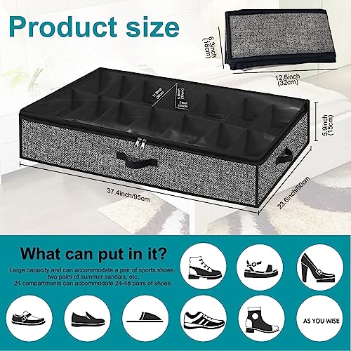 Under Bed Shoe Storage Organizer for Closet 2 Pack- Fits 32 Pairs Underbed Shoes Container Boxes Black - color: Black-32pairs, style: Regular Handle