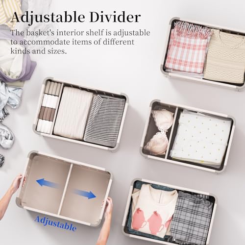 HAIXIN HOME Laundry Basket with Divider for Pre-Sorting, 42L Stackable Plastic Laundry Hamper on Wheel, Dirty Clothing Storage Organizer Bin with Handles for Closet, Bedroom, Bathroom - 1 Pack - size: 1 Pack