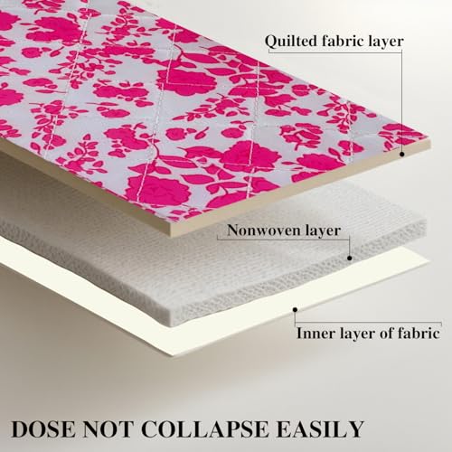 Rose Red Large Quilted Floral Makeup Bag Cute Coquette Aesthetic Cosmetic Bag Open Flat Travel Toiletry Make up Bag for Women - color: C-lay flat rose red