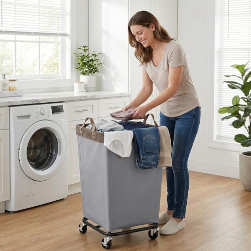 StorageWorks 160L Laundry Basket with Wheels, Large Rolling Hampers for Clothing Organizer, Dirty Clothes Basket for Hotel, Home, Closet, Dorm, Light Grey - color: Light Grey, size: 160L
