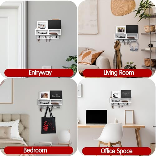 Spacelog Key and Mail Holder for Wall with Chalkboard – Magnetic Picture Frame Key Holder Wall Mount, White, Dual Storage & Cupboards - color: White