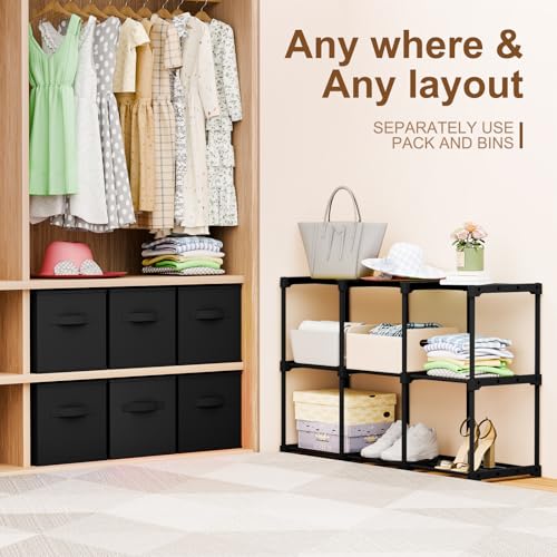 Briwooody 9 Cube Storage Organizer Bins with Shelf 11'' Toy Storage Box Back to School Dorm Organizers Fabric Unit for Playroom Book (Black) - color: Black