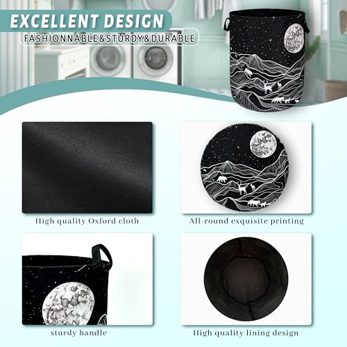 Mountain Laundry Basket Foldable With Handles Deer Bear Moon Tote Bag Oxford Cloth Funny Laundry Hamper Clothes Storage Bucket Toy Organizer For Bathroom/Laundry/Bedroom 18.9" x 16.5 " - color: Mountain With Galaxy Moon Bear