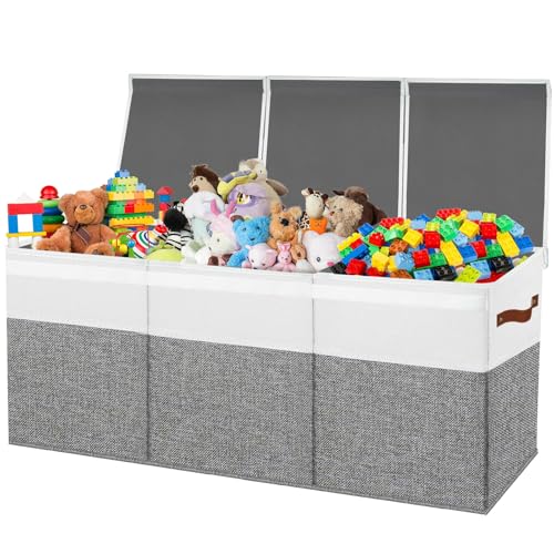 Large Toy Box Chest,Toy Storage Organizer,Storage Bins with Lids,Stuffed Animal Storage,Toy Bins for Kids,Toddlers,Baby,Girls,Nursery,Living room,playroom(Grey) - color: Grey