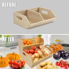 MinBoo Bamboo Stackable Pantry Storage Bins Potato and Onion Storage,Fruit Basket for Pantry Organization,Fruit Bowl for Kitchen Counter,Fruit and Vegetable Storage (Bamboo)