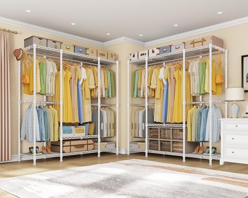 Ulif E3 Heavy Duty Garment Rack, 4 Tiers Freestanding Closet Organizer System with 5 Shelves, Metal Closet Organizer and Storage System for Clothes, Max Load 850lbs, 58.4"W x 15.7"D x 77.3"H, White - color: White
