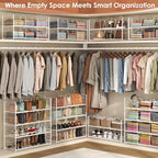 Hongtamoya Stackable Closet Storage Shelf, Adjustable Divider Clothes Shelves Organizer for Jeans Pant Shirt Sweater Bag Purse Shoe, Clothing Shelving Rack for Bedroom RV Wardrobe Closet System-White
