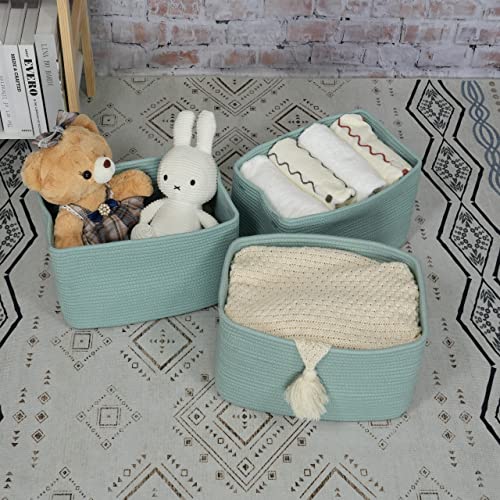 Cotton Rope storage Basket Bins Woven Basket for Organizing Shelves 15X10X9.3" Rectangle Decorative Baskets For storage Clothes Toys Books Towels Nursery basket organizer 3 pack Green - color: Green