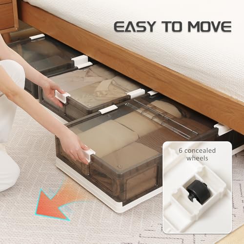 Under Bed Storage Containers with Wheels - Stackable, Foldable Plastic Storage Boxes with Lids for Clothes, Shoes, Blankets - Perfect for Bedroom Organization and Dorms - size: 1 Pack-32.9''x16.1''x7.3''