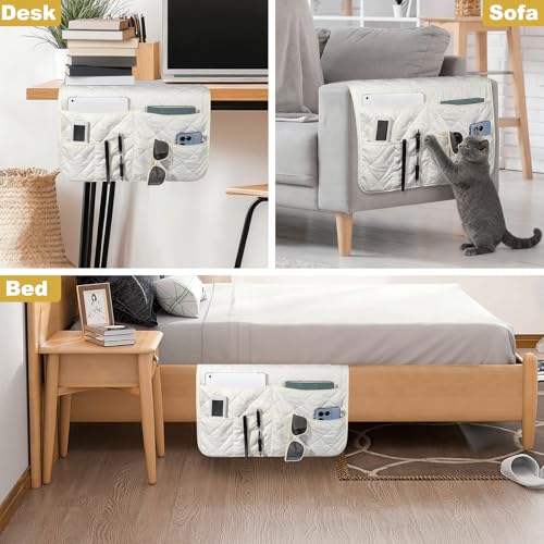 Remote Control Holder for Recliner,Non Slip Armchair Caddy,Sofa Armrest Storage Organizer for Recliner Couch With 6 Pockets for TV Remote,Cell Phone,Magazine - color: Off-White
